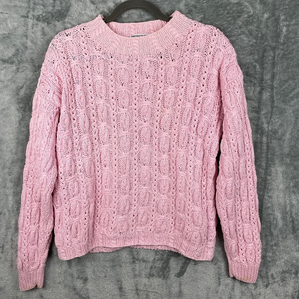 Cape Isle Knitters Cable Knit Sweater Womens Medium Soft Pink Feminine‎ Pullover